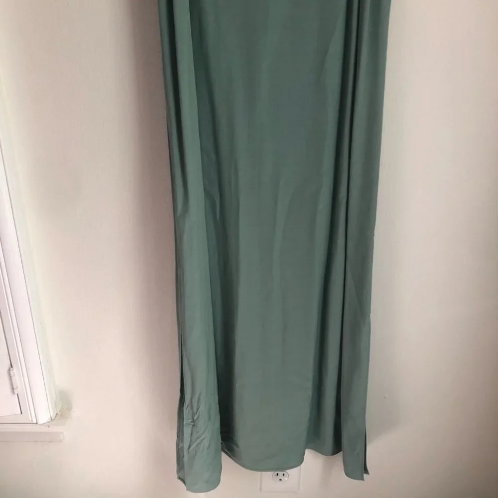 Eileen Fisher size Medium Green Crepe Tencel Slip Long Night Out Dress NEW - Picture 9 of 10